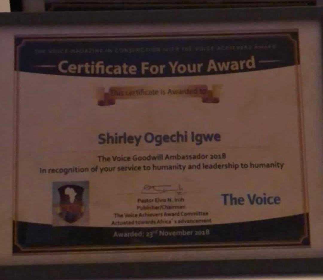 The Voice Goodwill Certificate